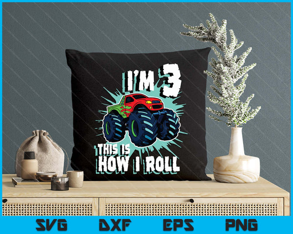 3 Year Old Boy Monster Truck Birthday Party 3rd Boys SVG PNG Digital Printable Files