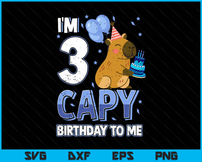 3 Years Capy Birthday To Me Boys 3rd Birthday Capybara SVG PNG Digital Printable Files - Design