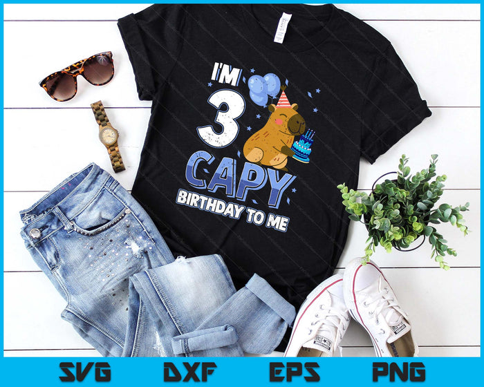 3 Years Capy Birthday To Me Boys 3rd Birthday Capybara SVG PNG Digital Printable Files - T-Shirt