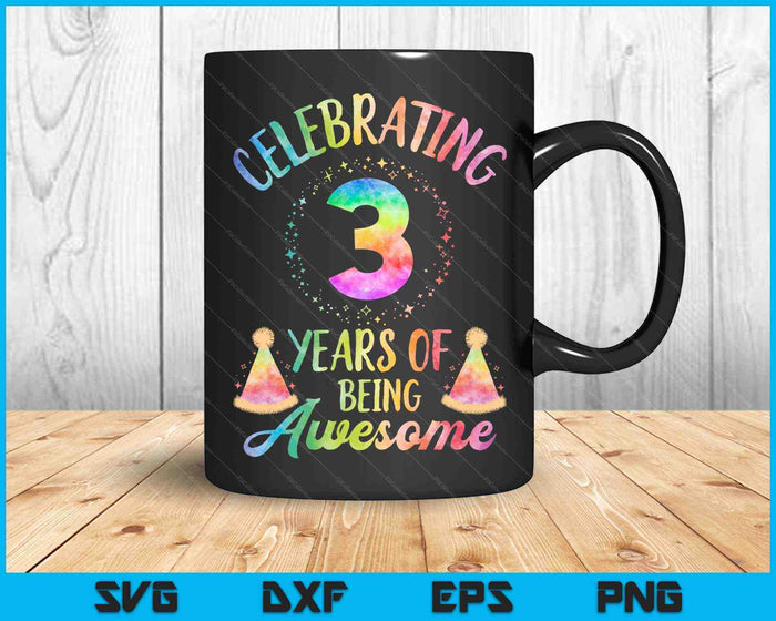 3 años de ser impresionante 3er cumpleaños Tie Dye SVG PNG cortando archivos imprimibles