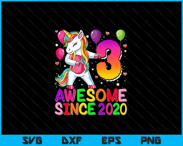3 years old unicorn flossing 3rd birthday girl unicorn party SVG cut file