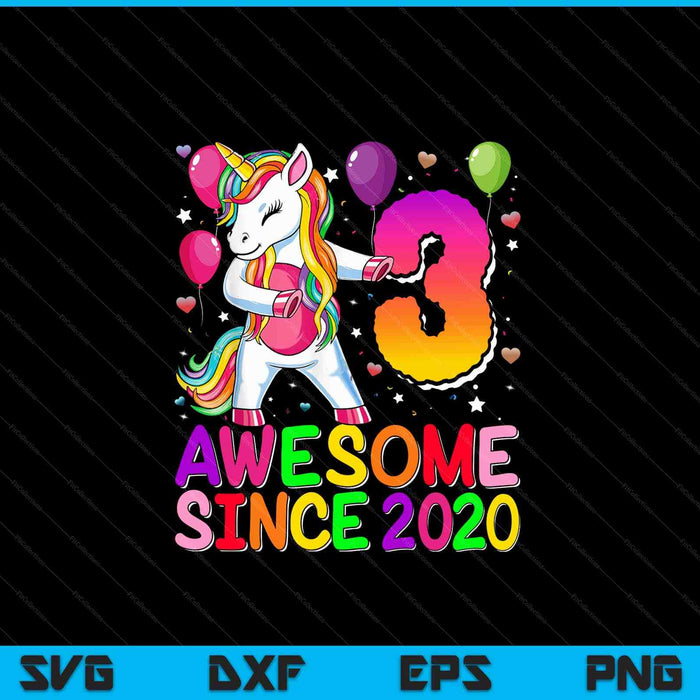 3 years old unicorn flossing 3rd birthday girl unicorn party SVG cut file