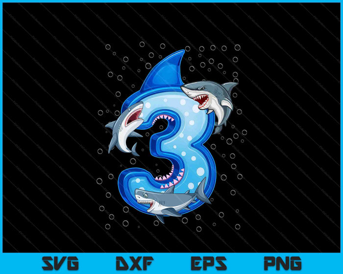 3rd Birthday Boys Shark 3 years Old Ocean Shark SVG PNG Digital Printable Files