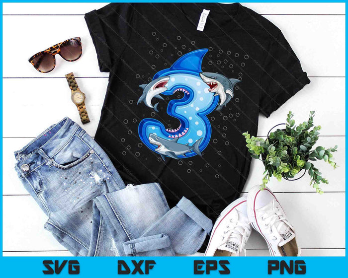 3rd Birthday Boys Shark 3 years Old Ocean Shark SVG PNG Digital Printable Files