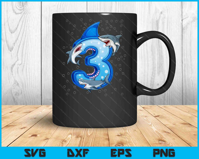 3rd Birthday Boys Shark 3 years Old Ocean Shark SVG PNG Digital Printable Files
