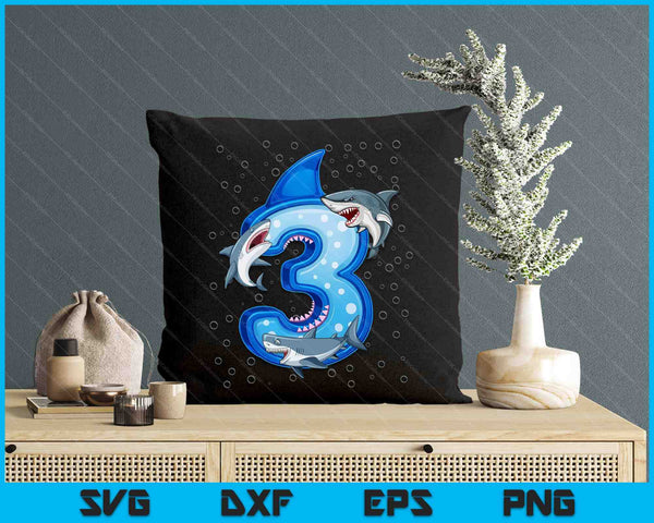 3rd Birthday Boys Shark 3 years Old Ocean Shark SVG PNG Digital Printable Files