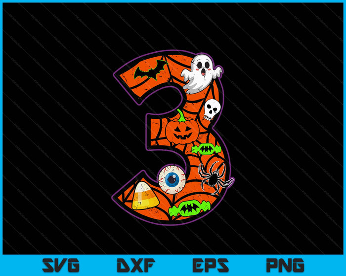 3rd Birthday Halloween 3 Year Old Ghost Costume Boo SVG PNG Digital Printable Files