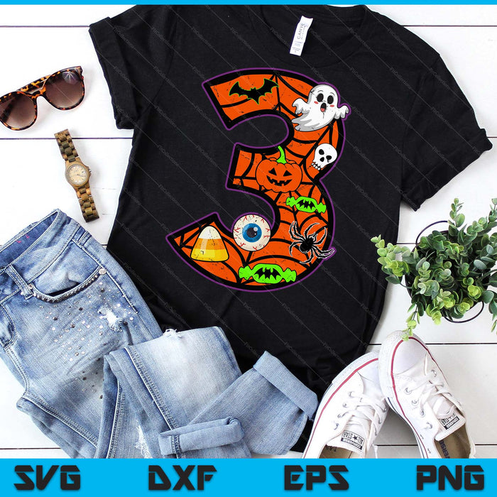 3rd Birthday Halloween 3 Year Old Ghost Costume Boo SVG PNG Digital Printable Files