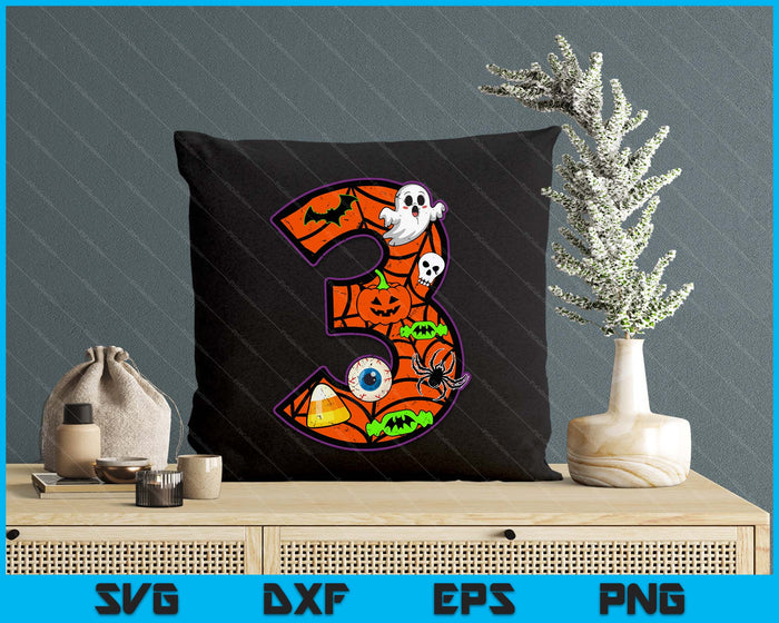 3rd Birthday Halloween 3 Year Old Ghost Costume Boo SVG PNG Digital Printable Files