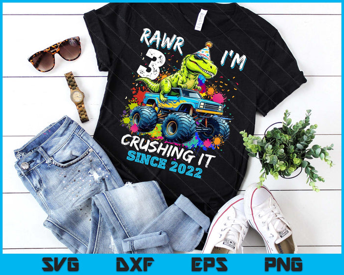 3rd Birthday Monster Truck Dinosaur Party Boys Rawr I'm 3 SVG PNG Digital Printable Files