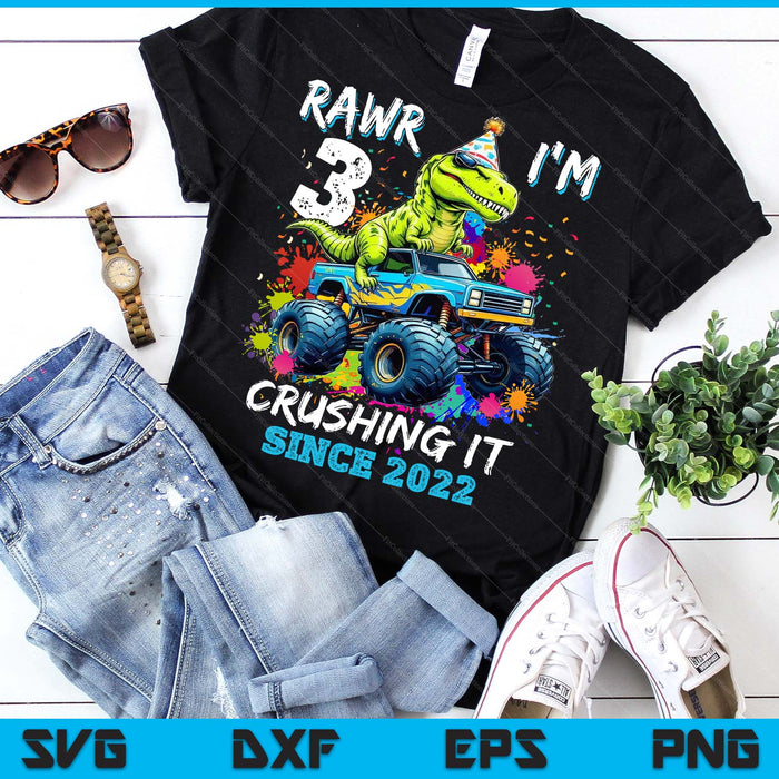 3rd Birthday Monster Truck Dinosaur Party Boys Rawr I'm 3 SVG PNG Digital Printable Files