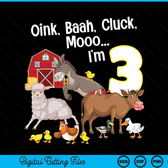 3rd birthday three year old farm party animals SVG PNG cut file for Cricut