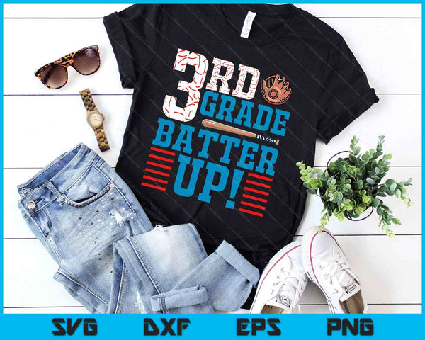 Bateador de 3er grado Regreso a la escuela para niños jugadores de béisbol SVG PNG Archivo de corte digital - on a t-shirt