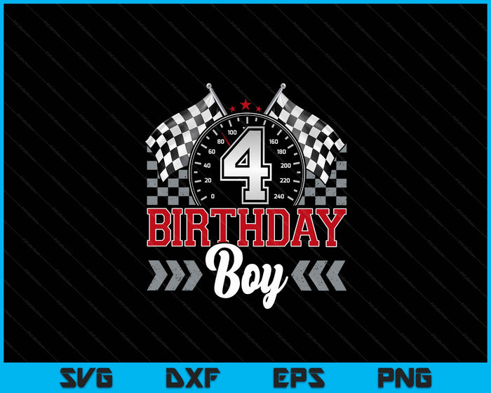 4 Four Year Old Race Car 4th Birthday Boy 4yr Racing Pit Crew SVG PNG Digital Printable Files