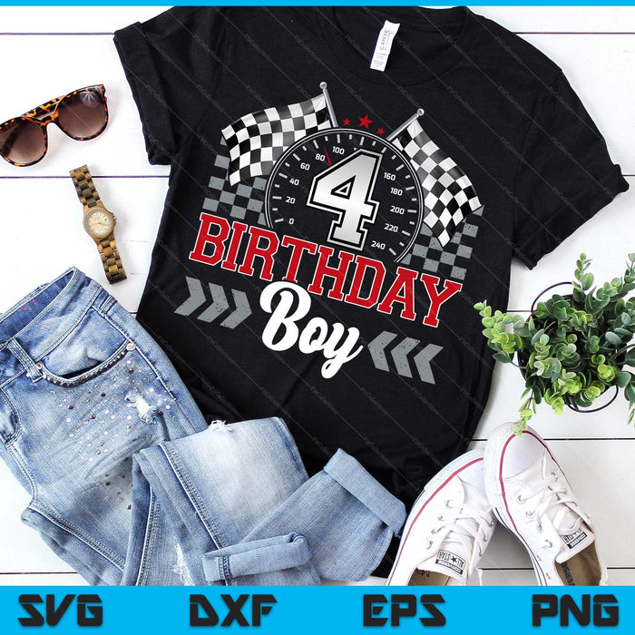 4 Four Year Old Race Car 4th Birthday Boy 4yr Racing Pit Crew SVG PNG Digital Printable Files