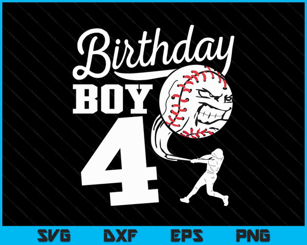 4 años de edad regalo de cumpleaños fiesta de béisbol SVG PNG archivos de corte digital