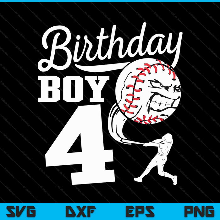 4 años de edad regalo de cumpleaños fiesta de béisbol SVG PNG archivos de corte digital