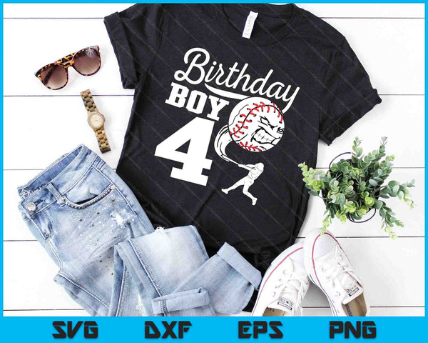 4 años de edad regalo de cumpleaños fiesta de béisbol SVG PNG archivos de corte digital - on a t-shirt
