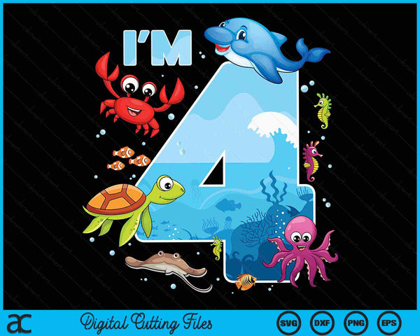 4 Year Old Birthday Whale Fish Sea Bday Boys And Girls SVG PNG Digital Printable Files