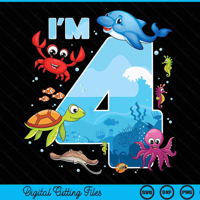 4 Year Old Birthday Whale Fish Sea Bday Boys And Girls SVG PNG Digital Printable Files