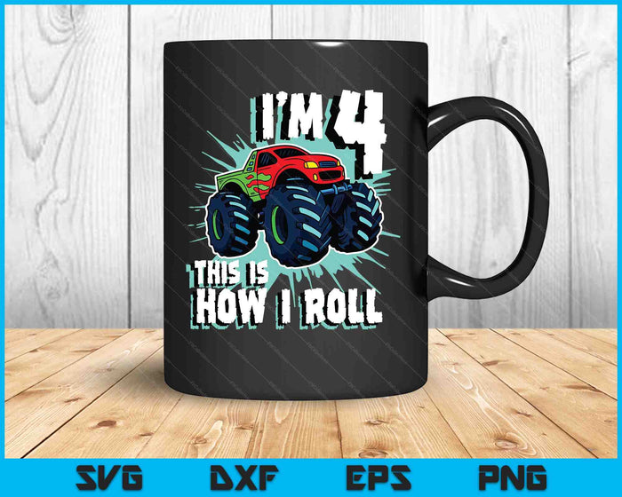 4 Year Old Boy Monster Truck Birthday Party 4th Boys SVG PNG Digital Printable Files