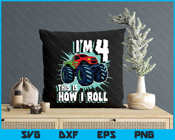 4 Year Old Boy Monster Truck Birthday Party 4th Boys SVG PNG Digital Printable Files