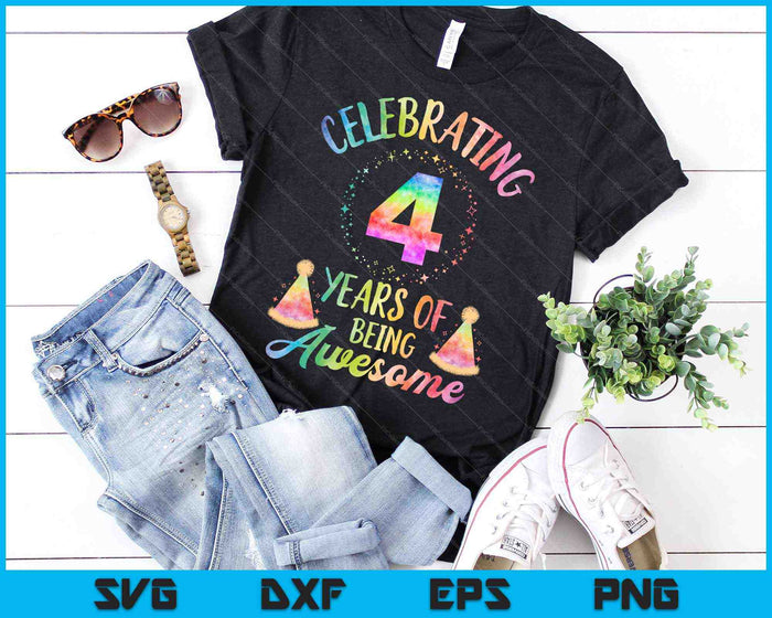 4 Years Of Being Awesome 4th Birthday Tie Dye SVG PNG Cutting Printable Files