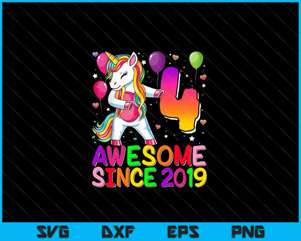 4 years old unicorn flossing 4th birthday girl unicorn party SVG cut file