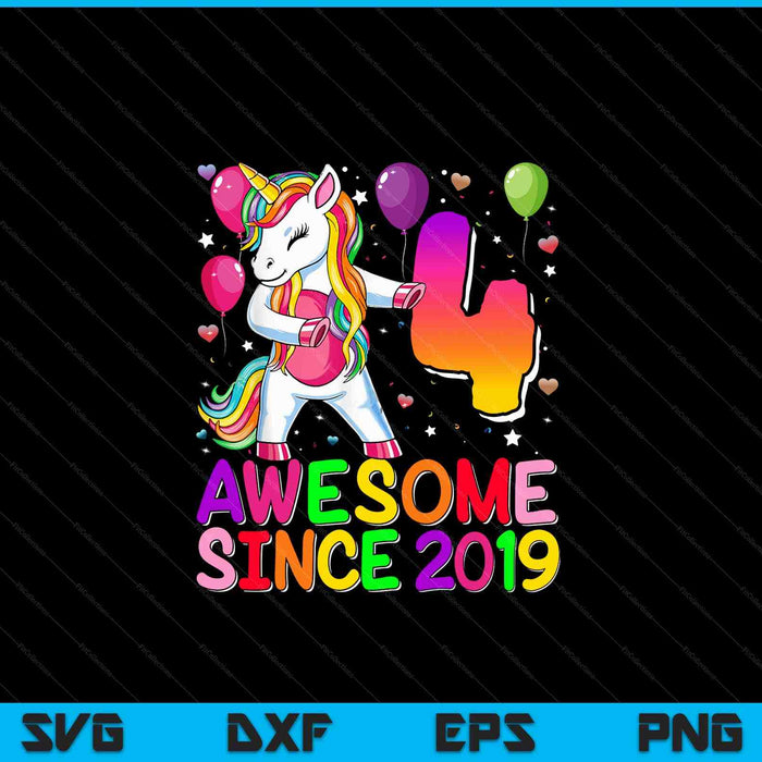 4 years old unicorn flossing 4th birthday girl unicorn party SVG cut file