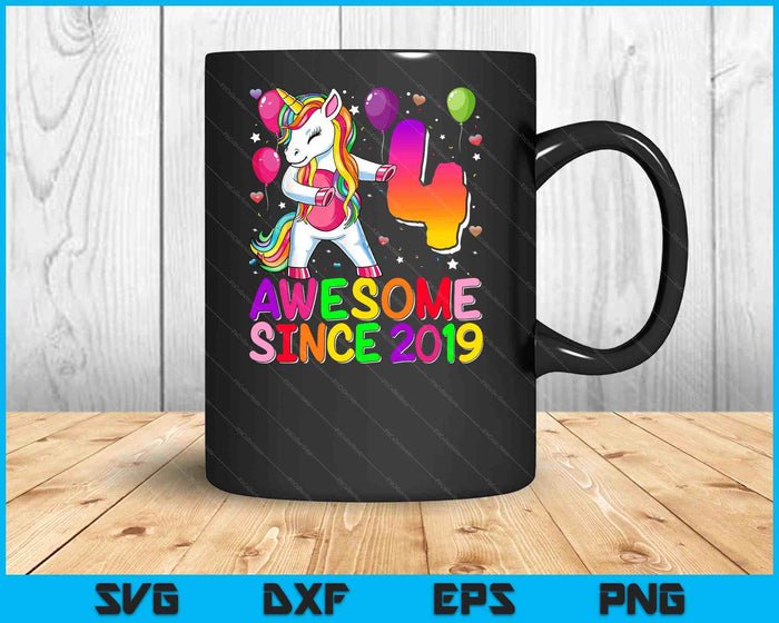 4 jaar oude Unicorn flossen 4e verjaardag meisje Unicorn partij SVG PNG digitale snijbestanden