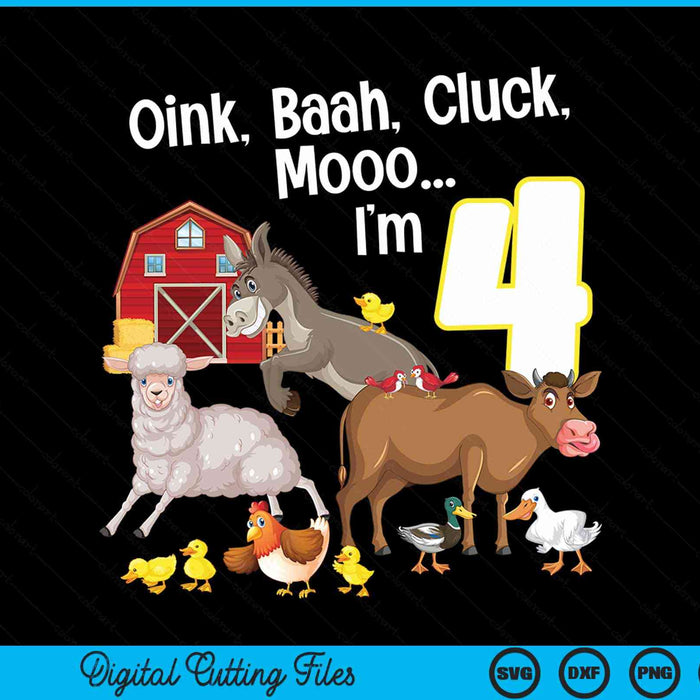 4th birthday four year old farm party animals SVG PNG cut file for Cricut