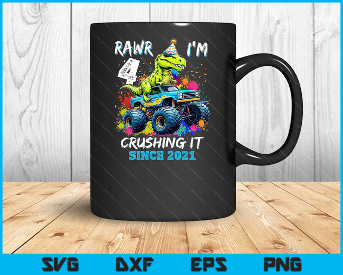 4th Birthday Monster Truck Dinosaur Party Boys Rawr I'm 4 SVG PNG Digital Printable Files