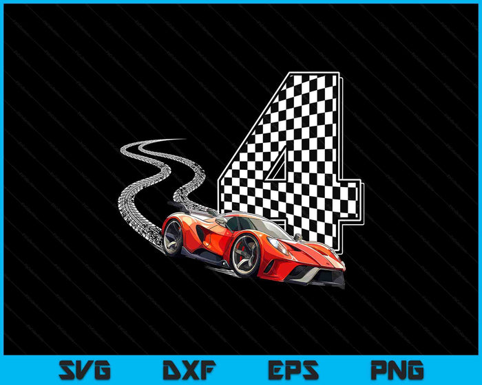 4th Birthday Race Car Boys 4 Four Racing Car Flag Kids Drive SVG PNG Digital Printable Files