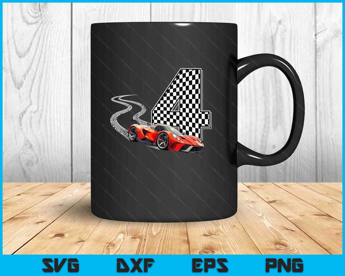 4th Birthday Race Car Boys 4 Four Racing Car Flag Kids Drive SVG PNG Digital Printable Files