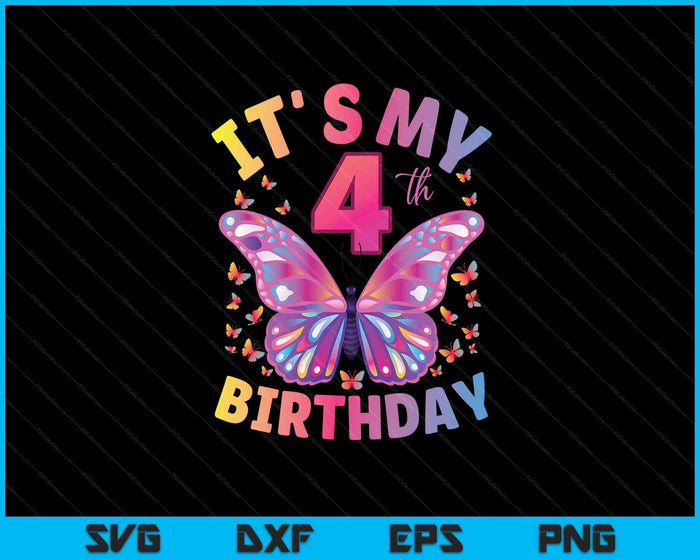 4th Birthday Shirt For Girls 4 Year Old Butterfly Birthday SVG PNG Digital Printable Files