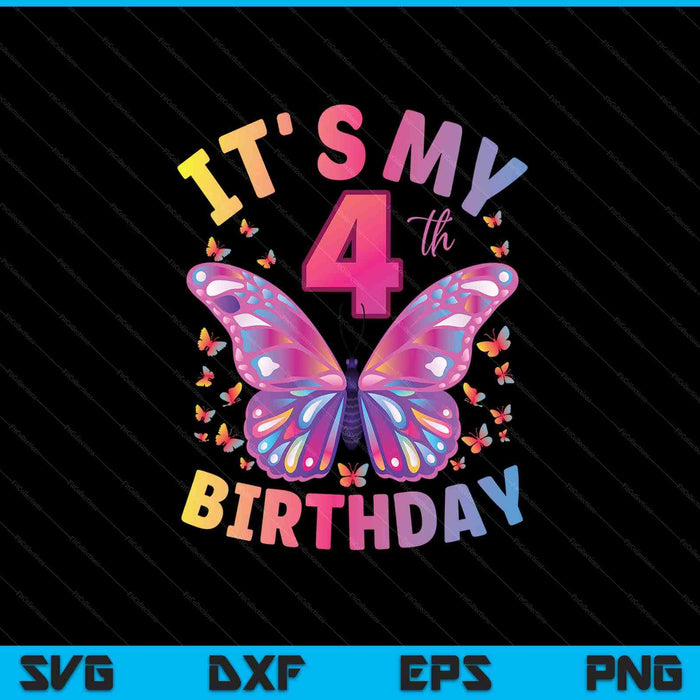 4th birthday for girls 4 year old butterfly SVG cut file