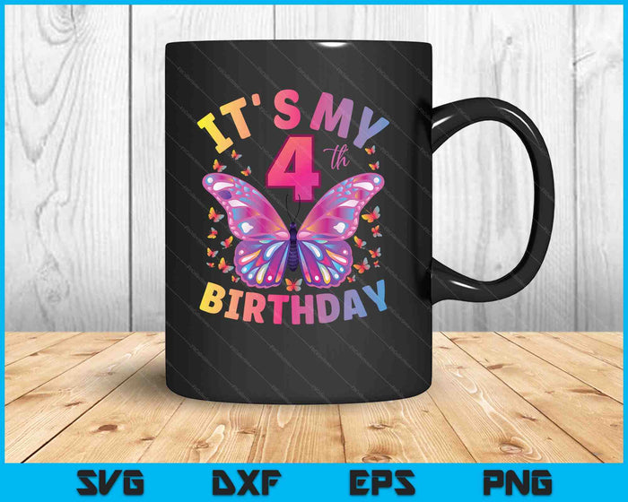 4th Birthday Shirt For Girls 4 Year Old Butterfly Birthday SVG PNG Digital Printable Files