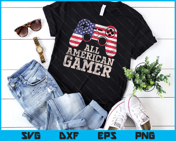 4th July All American Gamer Patriot Men Boys Kids Teen Youth SVG PNG Digital Cutting File
