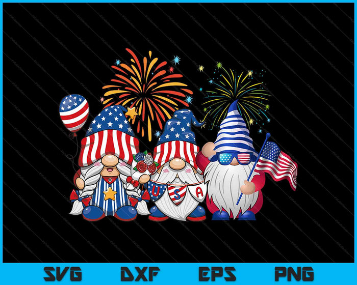 4th Of July Three Gnomes Celebrating Usa Independence Day SVG PNG Digital Printable Files