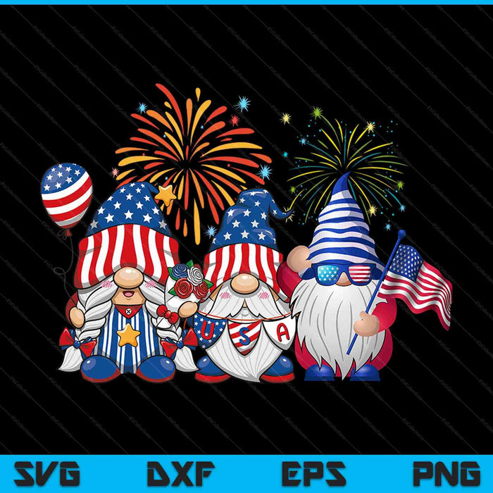 4th of July three gnomes celebrating USA Independence Day SVG cut file