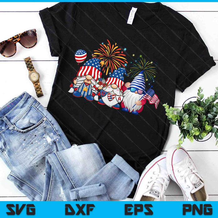 4th Of July Three Gnomes Celebrating Usa Independence Day SVG PNG Digital Printable Files