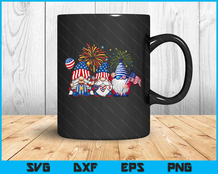 4th Of July Three Gnomes Celebrating Usa Independence Day SVG PNG Digital Printable Files