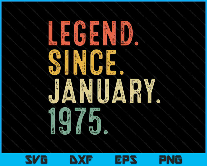 50 Year Old Gifts Legend January 1975 50th Birthday SVG PNG Digital Printable Files