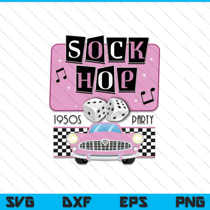 Jaren '50 Sock Hop Dance Retro jaren 1950 Party Doo Wop Rockabilly Roze SVG PNG Snijden afdrukbare bestanden