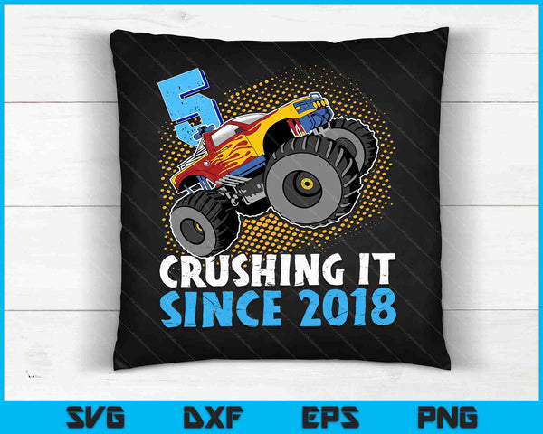 5 Crushing It Since 2018 Monster Truck 5th Birthday SVG PNG Digital Cutting Files