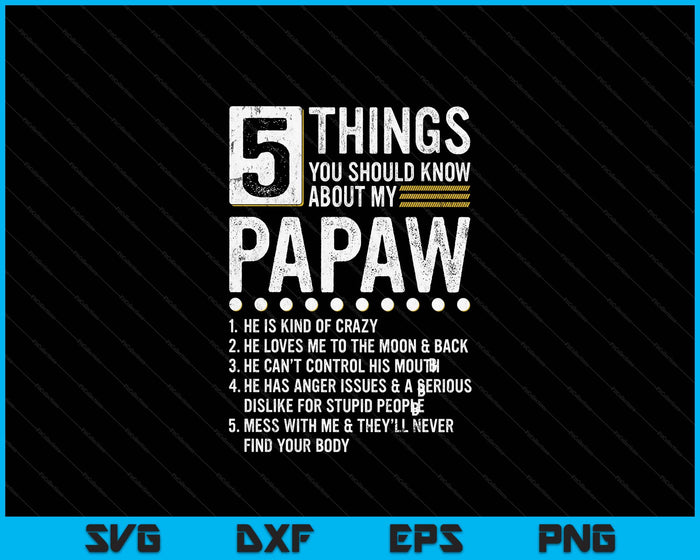 5 Things You Should Know About My Papaw Funny List Ideas SVG PNG Digital Printable Files