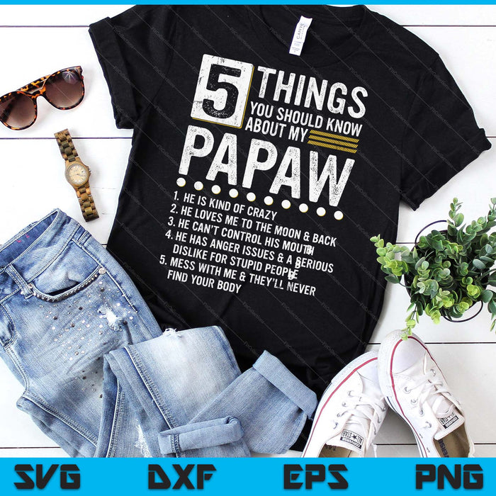 5 Things You Should Know About My Papaw Funny List Ideas SVG PNG Digital Printable Files