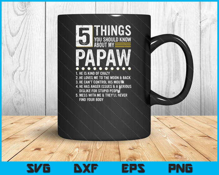 5 Things You Should Know About My Papaw Funny List Ideas SVG PNG Digital Printable Files