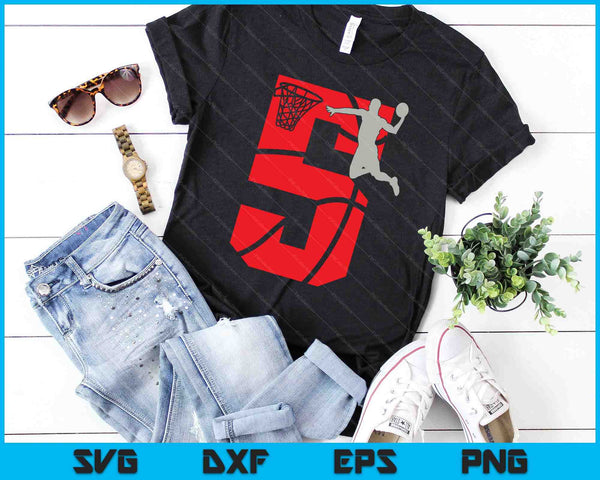 5 Year Old 5th Basketball Birthday Party Theme SVG PNG Digital Cutting Files - on a t-shirt
