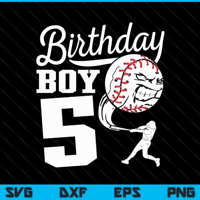 5 años de edad regalo de cumpleaños fiesta de béisbol SVG PNG archivos de corte digital